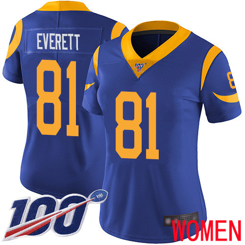 Los Angeles Rams Limited Royal Blue Women Gerald Everett Alternate Jersey NFL Football 81 100th Season Vapor Untouchable